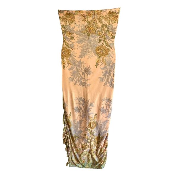 Windsor Strapless Floral Brocade Ruffle Midi Dress Peach Multicolor Size M NWT - Picture 2 of 13